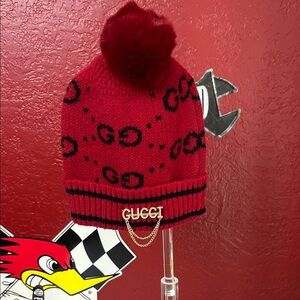 Gucci Red Knit Beanie with Pom Pom